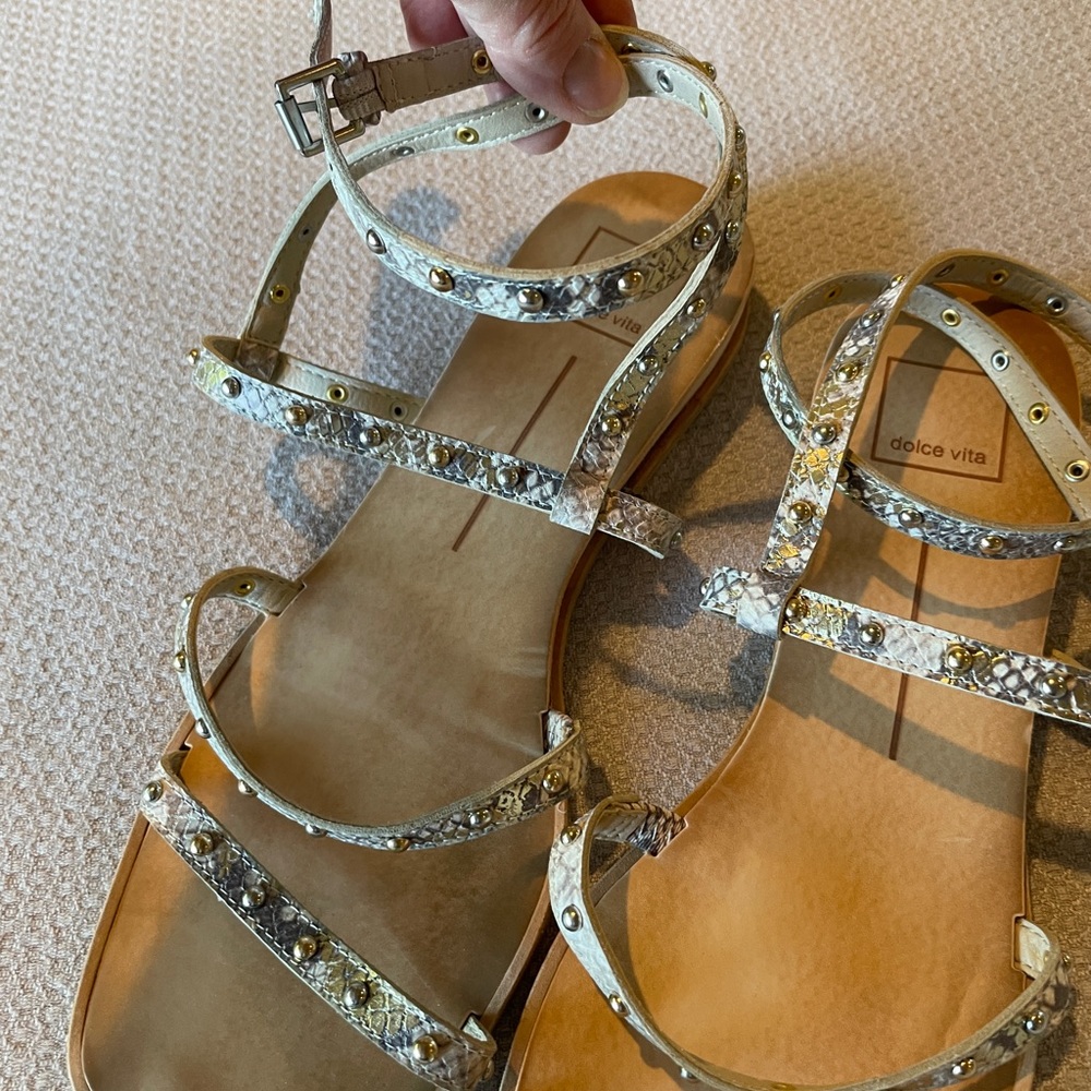 Dolce Vita Roxie Snake Print Strappy Flats - size 10M - Picture 2 of 2